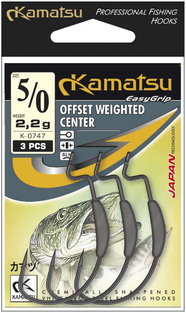 Kamatsu kamatsu offset weighted center 3/0 black nickel ringed 1g