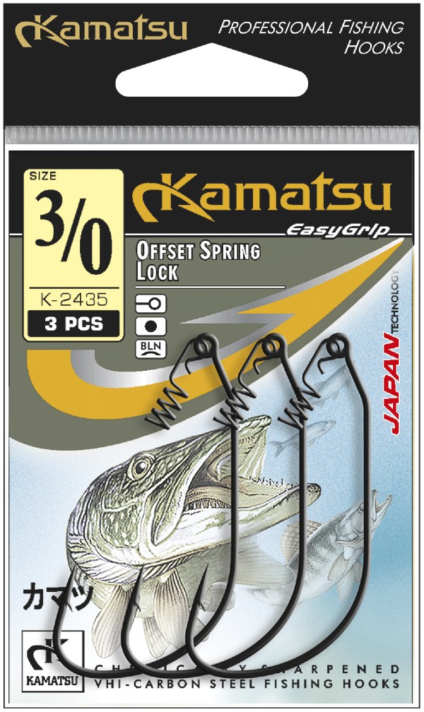Kamatsu kamatsu offset spring lock 2/0 black nickel ringed