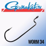 GAMAKATSU WORM 34 HOOKS BLACK # 4/0