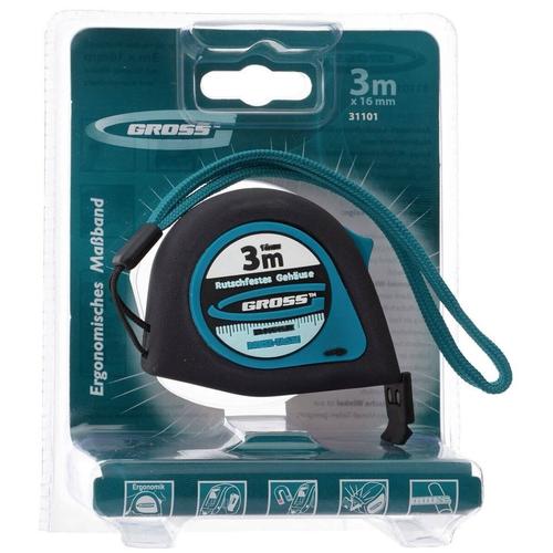 GROSS 3mx16mm professional mágneses mérőszalag gumis akasztóvég