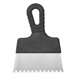 SIBRTEH 150mm 8x8mm fogazott spatulya rozsdamentes, műanyag nyéllel