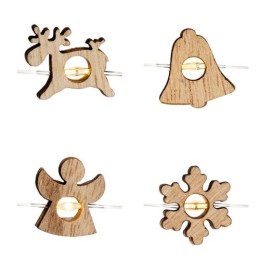 Home ML 23/WW micro LED-es fényfüzér, 1,9 m / 20 db melegfehér LED, rénszarvas, harang, angyal, hópehely fa figurákkal, átlátszó vezeték, elemes, beltéri kivitel 2 db-os kiszerelés!