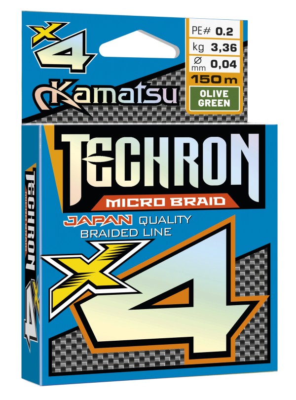 Kamatsu techron micro braid x4 olive green 0.10/150m pe 0.6