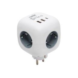 Home CUBE1 kocka elosztó USB töltővel, 3 aljzat gyermekvédelemmel, 1db USB C, 2db USB A, max. 3680 W