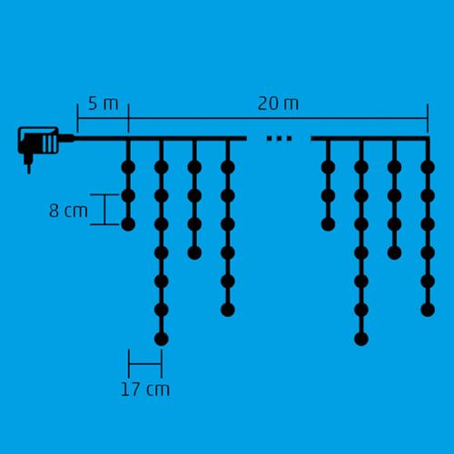 Home KKF 608/WH LED-es fényfüggöny, 20 m / 600 db hidegfehér LED, 8 fényprogram, fehér vezeték, hálózati adapter, kül- és beltéri kivitel - Image 2