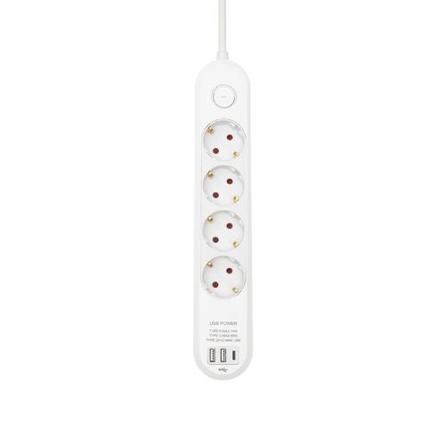 HOME NV4KUSBC hálózati elosztó, 1,5 m, H05VV-F 3G1,5 mm2 kábel, 4 védőérintkezős aljzat, USB töltőaljzat, max. 3680W, kétpólusú kapcsoló, beltéri kivitel - Image 2