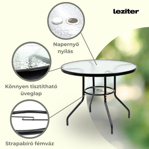 Ordino fémvázas üveg kerti asztal fekete - Image 3