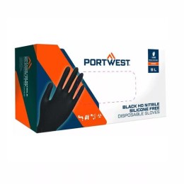 Portwest 100db 9/L egyszerhasználatos púdermentes, nitril fekete kesztyű A930 Orange HD