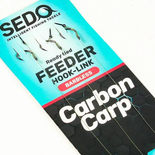 SEDO Carbon Carp Feeder Barbless- előkötött Szakáll nélküli Feeder előke - 4-es 0.16mm fonott damil – 10mm tüske