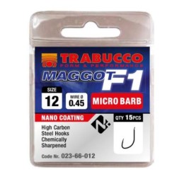 Trabucco F1 Maggot mikro szakállas horog, méret: 18