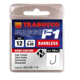 Trabucco F1 Maggot szakáll nélküli horog, méret: 18