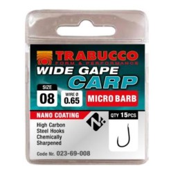Trabucco Wide Gape Carp mikro szakállas horog, méret: 18