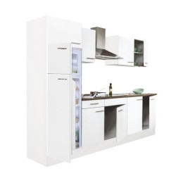 Yorki 270 konyhabútor fehér korpusz,selyemfényű fehér fronttal felülfagyasztós hűtős szekrénnyel