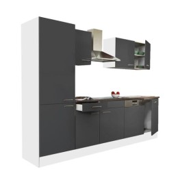 Yorki 280 konyhabútor fehér korpusz,selyemfényű antracit fronttal polcos szekrénnyel