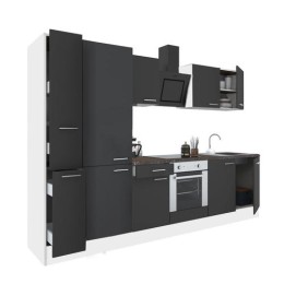 Yorki 300 konyhabútor fehér korpusz,selyemfényű antracit front alsó sütős elemmel polcos szekrénnyel