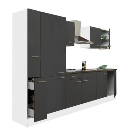 Yorki 300 konyhabútor fehér korpusz,selyemfényű antracit fronttal polcos szekrénnyel