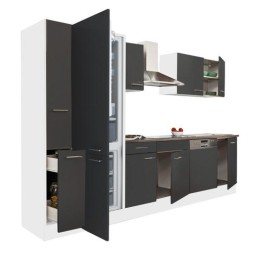 Yorki 310 konyhabútor fehér korpusz,selyemfényű antracit fronttal alulfagyasztós hűtős szekrénnyel