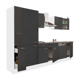 Yorki 310 konyhabútor fehér korpusz,selyemfényű antracit fronttal polcos szekrénnyel