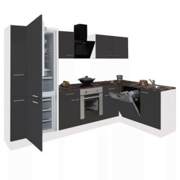 Yorki 310 sarok konyhabútor fehér korpusz,selyemfényű antracit front alsó sütős elemmel alulagyasztós hűtős szekrénnyel