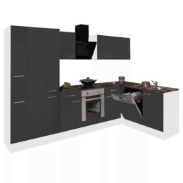 Yorki 310 sarok konyhabútor fehér korpusz,selyemfényű antracit front alsó sütős elemmel polcos szekrénnyel