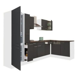 Yorki 310 sarok konyhabútor fehér korpusz,selyemfényű antracit fronttal alulagyasztós hűtős szekrénnyel