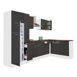 Yorki 310 sarok konyhabútor fehér korpusz,selyemfényű antracit fronttal felülfagyasztós hűtős szekrénnyel