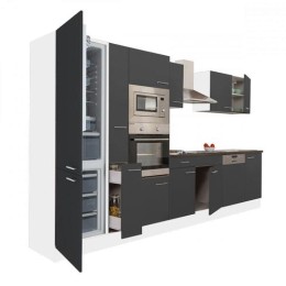 Yorki 370 konyhabútor fehér korpusz,selyemfényű antracit fronttal alulfagyasztós hűtős szekrénnyel