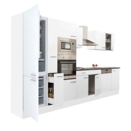 Yorki 370 konyhabútor fehér korpusz,selyemfényű fehér fronttal alulfagyasztós hűtős szekrénnyel