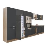 Yorki 420 konyhabútor sonoma tölgy korpusz,selyemfényű antracit fronttal felülfagyasztós hűtős szekrénnyel