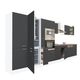 Yorki 430 konyhabútor fehér korpusz,selyemfényű antracit fronttal alulfagyasztós hűtős szekrénnyel