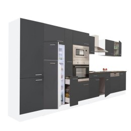 Yorki 430 konyhabútor fehér korpusz,selyemfényű antracit fronttal felülfagyasztós hűtős szekrénnyel