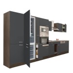 Yorki 430 konyhabútor yorki tölgy korpusz,selyemfényű antracit fronttal alulfagyasztós hűtős szekrénnyel