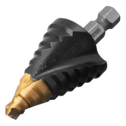 DENZEL 9-36 mm lépcsősfúró M2 hatlap, bitbefogású, P6M5 acél, Titán- nitrid bevonat