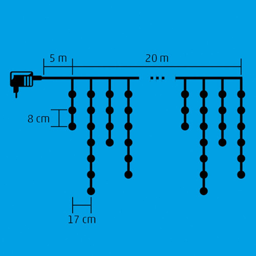 Home KKF 608/WH LED-es fényfüggöny, 20 m / 600 db hidegfehér LED, 8 fényprogram, fehér vezeték, hálózati adapter, kül- és beltéri kivitel - Image 3