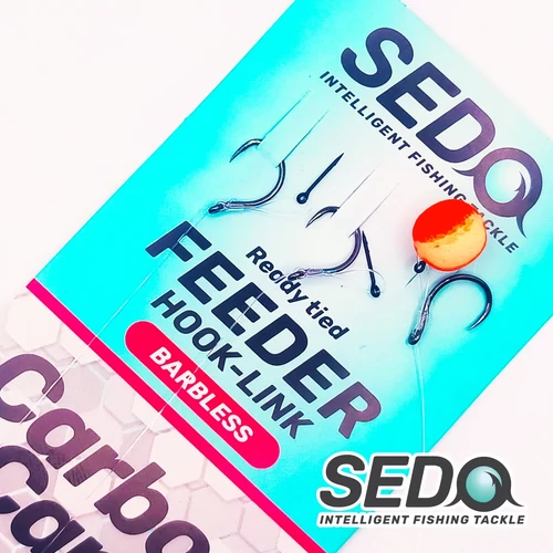 SEDO Carbon Carp Crystal Monofil Feeder rig Barbless - Szakáll Nélküli Feeder előke - 8-as 0.225mm-es monofil damil