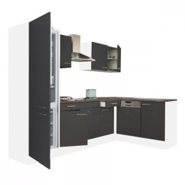 Yorki 280 sarok konyhabútor fehér korpusz,selyemfényű antracit fronttal alulagyasztós hűtős szekrénnyel