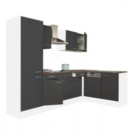 Yorki 280 sarok konyhabútor fehér korpusz,selyemfényű antracit fronttal polcos szekrénnyel