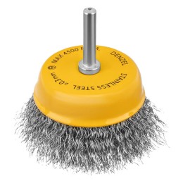 DENZEL 75 mm fazékkorong fúróba, csésze alak, INOX préselt, kreppelt acél huzal