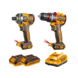 INGCO Akkus erőcsomag 20 V Ütvefúró-csavarozó 66 Nm+Ütvecsavarozó 1/4" 285 Nm (2 db akku + töltő)