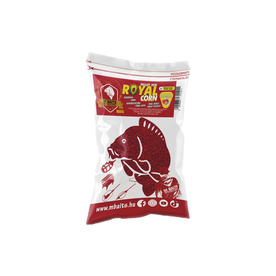 Mbaits royal corn soft pellet mix 4mm 800g rák eperlekvár etető pellet