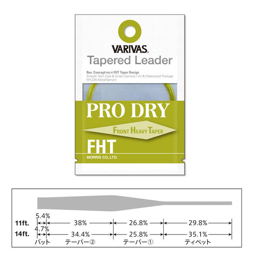 Varivas Tapered Leader Pro Dry FHT 5X 3,35m 11ft 0,148mm-0,40mm vékonyodó legyező előkezsinór