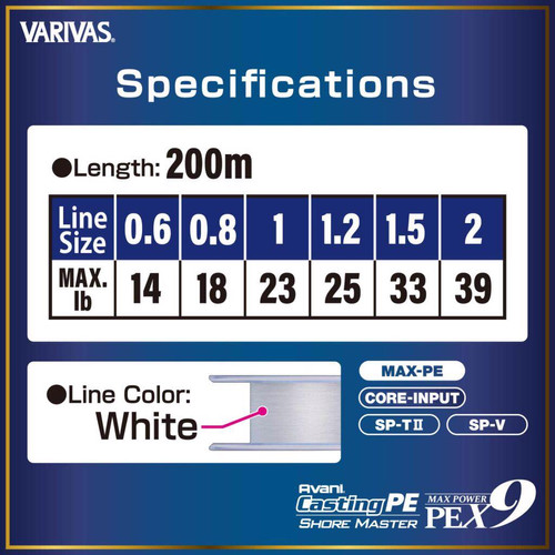 VARIVAS CASTING MAX POWER PE X9 200m #1.2 25lb High Visibility White - Image 3